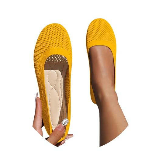 Ballerinas Damen Stricken rutschfest Flach Schuhe Bequem Slip On Sommer Sneaker Elegant Runde Zehe Sportlich Flat Tanzschuhe Frauen,01 Gelb,36/EU von Didadihu