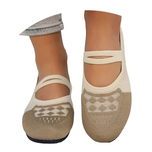 Ballerinas Damen Stricken rutschfest Flach Schuhe Bequem Slip On Sommer Sneaker Elegant Runde Zehe Sportlich Flat Tanzschuhe Frauen,06 Khaki,39/EU von Didadihu