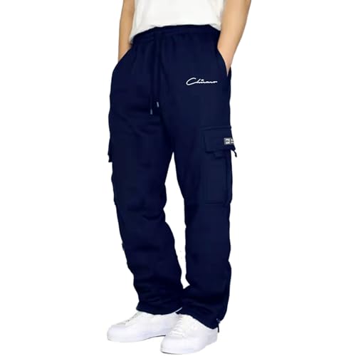 Breite Cargo Jogginghose Trainingshose Herren Freizeithose Sweatpants Gym Hose Herren Baumwolle Sporthose Trainingshose Men's Activewear Für Herren Jogginghose Baggy Lang 209,Marineblau,XL von Didadihu