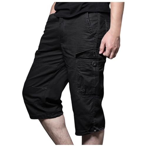 Caprihose Herren Sommer Bermuda 3 4 Hose Kurze Hosen Capri Männer Dreiviertel Laufhose Stretch Kurz Cargo Herren-Shorts Shorts Wanderhose,Schwarz,3XL von Didadihu