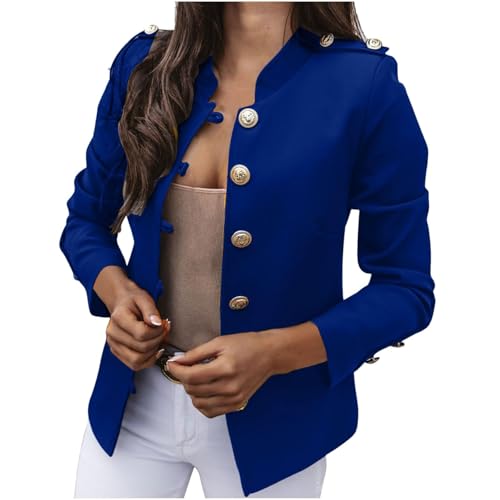 Trachtenjacke Damen Elegant Freizeit Jacke Sportlich Blazer Business Outfit, Deko Knöpfe Vorne,Blau,XXL von Didadihu