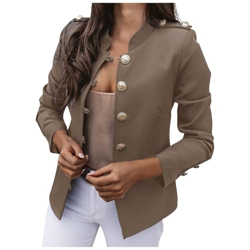 Trachtenjacke Damen Elegant Freizeit Jacke Sportlich Blazer Business Outfit, Deko Knöpfe Vorne,Khaki,XL von Didadihu