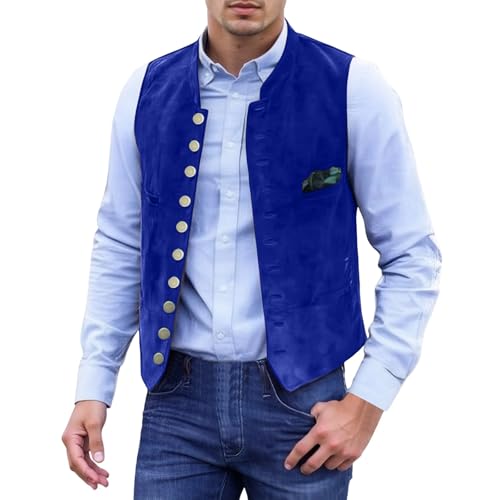 Trachtenwesten für Herren Ärmellose Stehkragen Trachtenjacke Trachtenweste Trachten Gilet Weste, Elegant Vintage Anzugweste,V-Ausschnitt Slim Fit Trachtengilet,Oktoberfest Herren Outfit,Blau,L von Didadihu