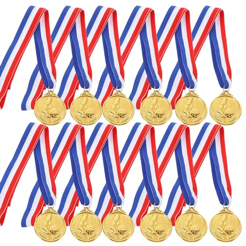 Didiseaon 12 Medaillen-Auszeichnungen 2 Fußball-Cup-Goldsieger-Trophäen Mit Halsband Für Erwachsene Turniere Wettbewerbe Partypreise von Didiseaon
