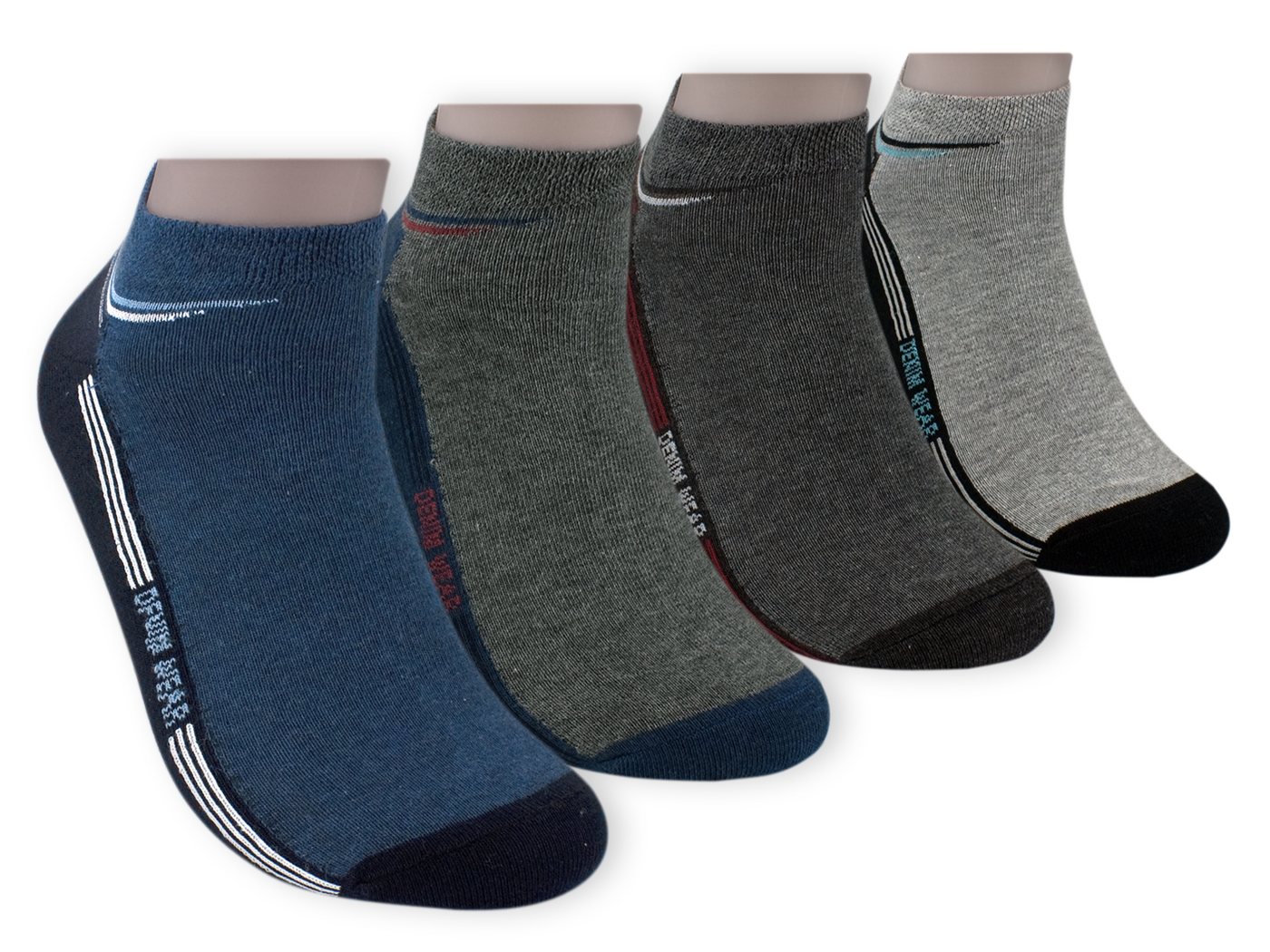 Die Sockenbude Sneakersocken DENIM - Herren Sneaker (Bund, 4-Paar, mit Piqué-Bund) blau grau schwarz von Die Sockenbude