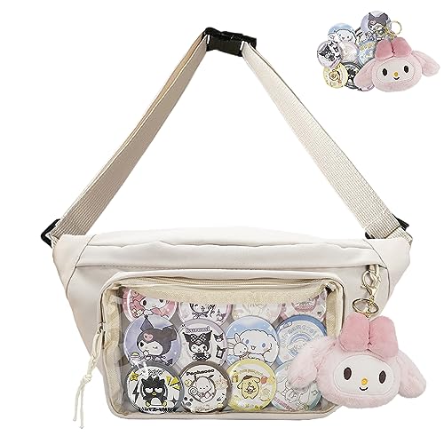 Fanny Pack Ita Bag Crossbody Kawaii Cute Pin Display Bag Messenger Japanese Waist Bags Ita Bag Clear Window Sling Bags for Women Lolita Pocket Chest Bag Purses for Women (White) von DigiTizerArt