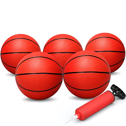 Dilabnda Mini-Basketball, 16 cm, Gummi-Basketbälle für Kinder, Strandball, kleine Hüpfbälle, 5 rote Bälle und 1 Ballpumpe, toller Indoor- und Outdoor-Spaß für Kinder und Erwachsene von Dilabnda