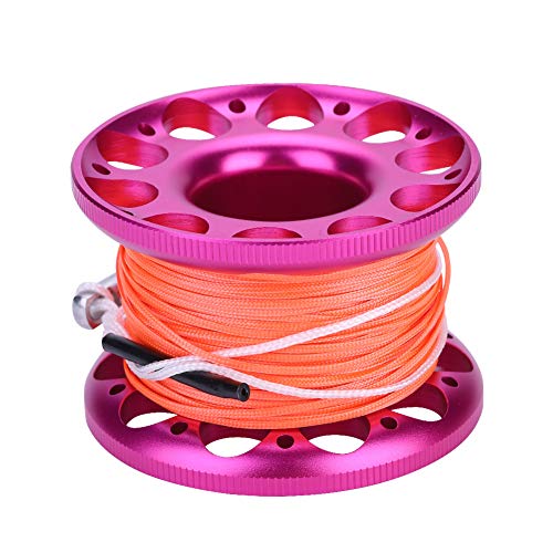 Dilwe Tauchen Reel Linie, 4 Farben Qualität 30 MT Mini Tauchen Aluminium Reel Spool Line mit Edelstahl Snap Bolt Haken(Rose Red) von Dilwe