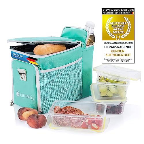 Dimono® Kühltasche Picknicktasche 15 Liter mit 3 Brotzeitdosen - Lunchtasche Isotasche für Mittagessen inkl. 3 Boxen, Kühlakku von Dimono