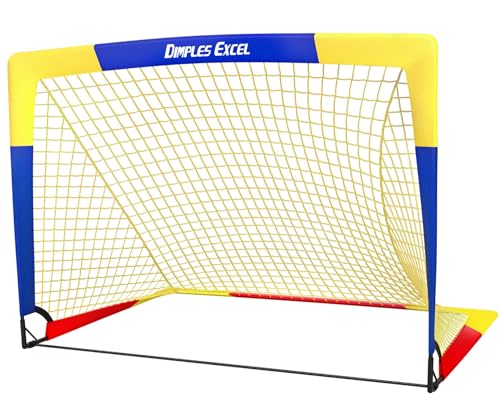 Dimples Excel Fussballtor Pop Up Fussballtore für Kinder Garten Fussball Tor Football Ball Tore, Blau+Gelb x1, 4'×3' von DIMPLES EXCEL