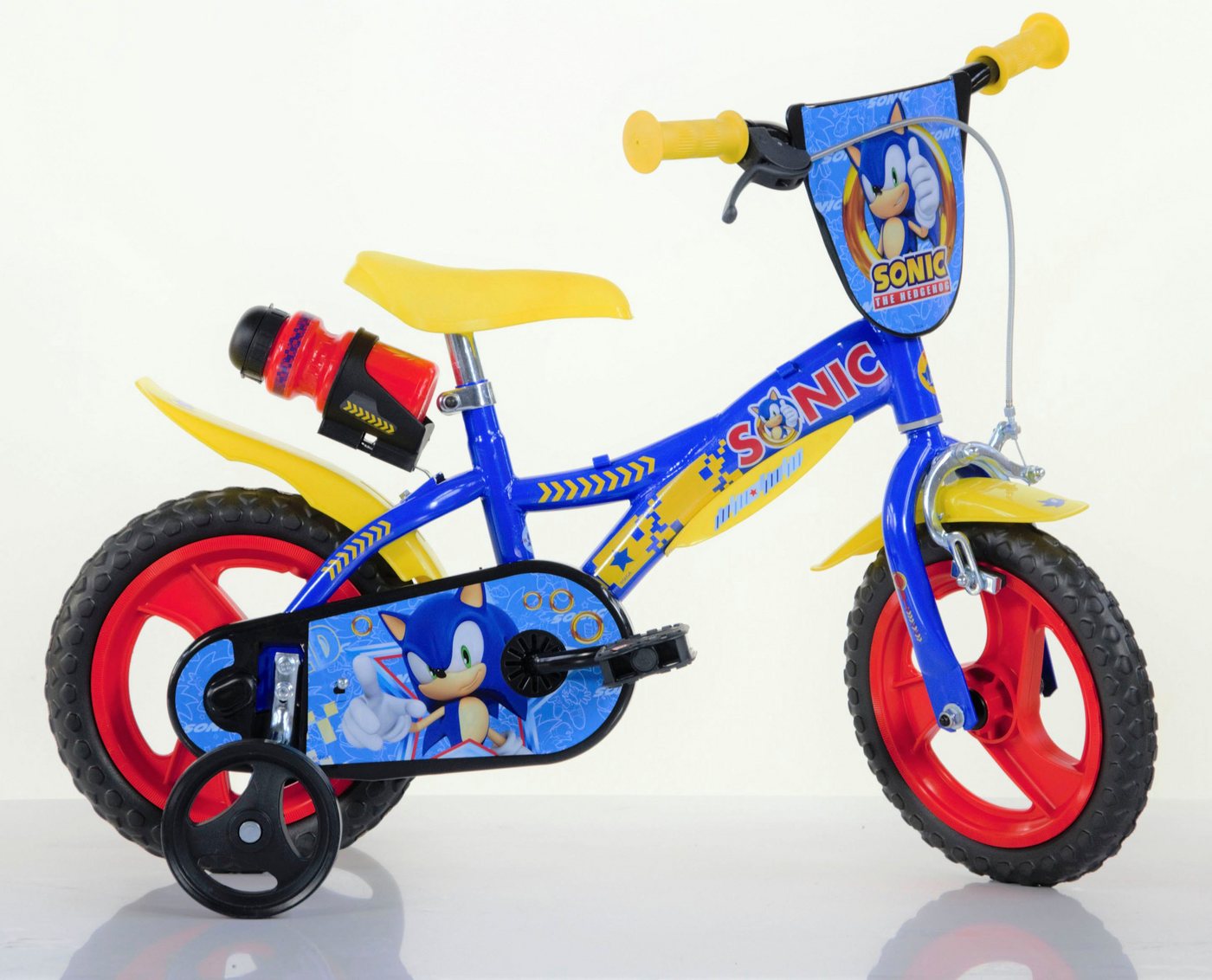 Dino Kinderfahrrad Sonic 12 Zoll, 1 Gang, mit Stützrädern, Trinkflasche und Frontschild von Dino
