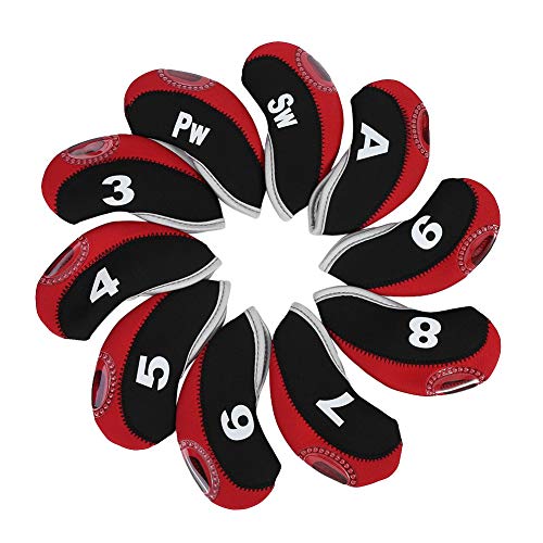 10 Stück Golfschläger-Kopfbedeckungen, Golfschläger-Kopfbedeckung, Golfschläger-Kopfbedeckung, mit Zahlen (rot) von Dioche