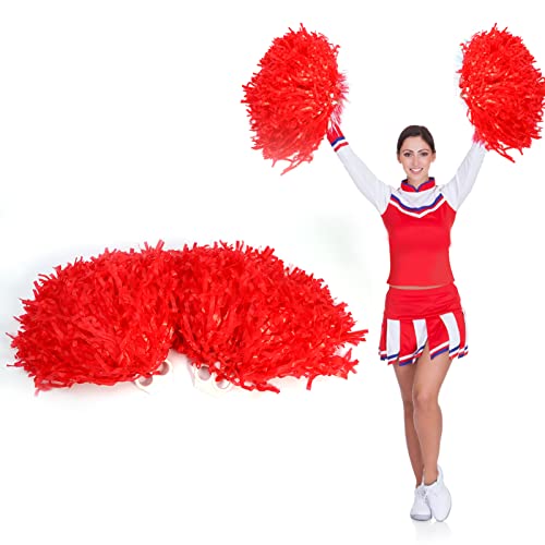 Dioche Pom Cheerleaders, Cheerleading Poms Metallischer Blumenball Pompoms Plastikring für Gruppentanz(Rot) von Dioche