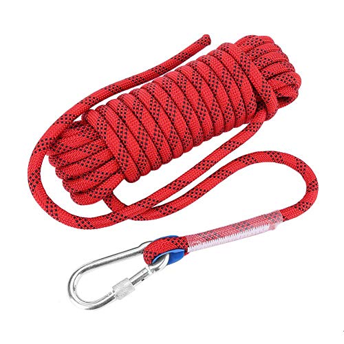 Paracord Outdoor Climbing Seil Ideal für Outdoor, Camping, Klettern, Fire Rescue Fallschirmspringen, Heavy Duty 12 mm Rot 10 m / 20 m mit Haken (10 m) von Dioche