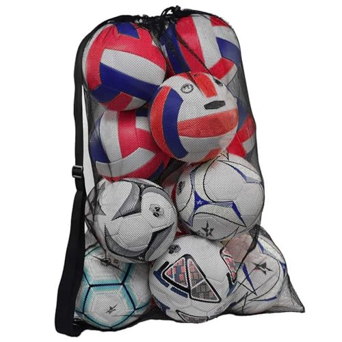 Diompirux Große Tragbare Ballnetz für 10-12 Bälle, Mehrzweck Balltasche, Netztasche aus Nylon mit Kordelzug und Schultergurt, altbar, Aufbewahrung, wiederverwendbar für Fußball, Basketball, Volleyball von Diompirux