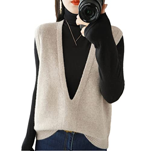 Damen Ärmellos Strickpullover Weste Pullover V-Ausschnitt Koreanische Version Temperament Top Khaki9M von Disimlarl
