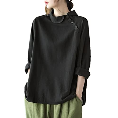 Disimlarl Damen Baumwolle Tops Harajuku Revers Langarm Shirt Damen Einfarbig Bluse von Disimlarl