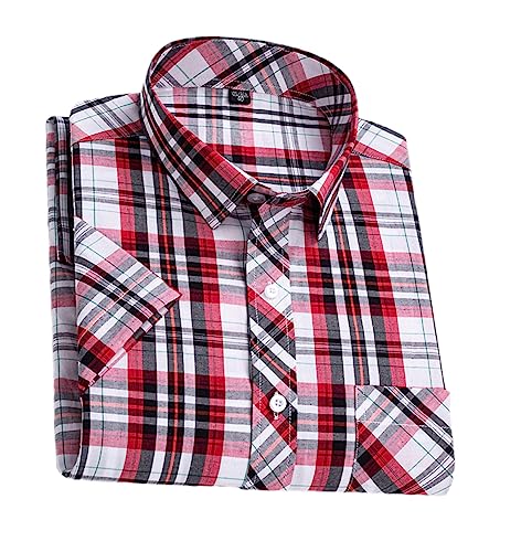 Disimlarl Herren-Baumwoll-Kurzarm-Karohemd, Sommerlich, Coole Karierte Hemden, Business-Casual, Mit Taschenoberteil DX-02 6XL von Disimlarl