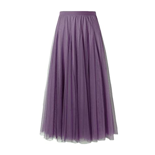 Disimlarl Maxi-Langer Tüllrock für Damen, hohe Taille, Röcke, Frühling, Sommer, elstische Taille, Erwachsenenröcke, Lavendel, Länge 90 cm von Disimlarl