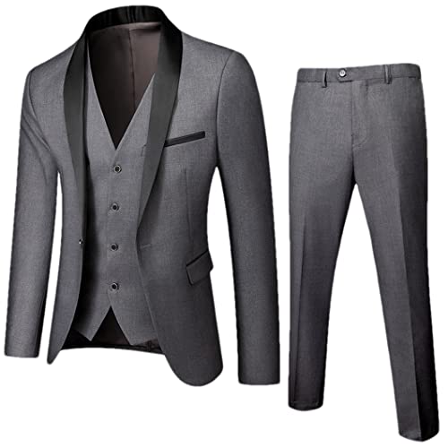 Hochzeit Abendkleid 3-teilig Herren Anzug Set Slim Fit Smoking Blazer Set Grau M von Disimlarl