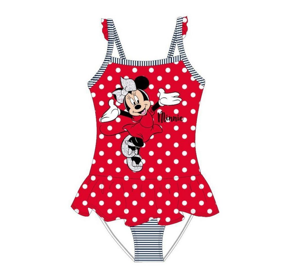 Disney Minnie Mouse Badeanzug Minnie Maus Badeanzug für Mädchen, Rot mit Weißen Punkten, 104-134 von Disney Minnie Mouse