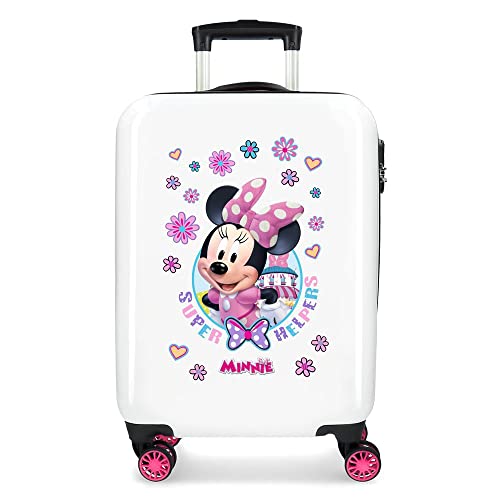 Joumma Disney Minnie-Helper-Kabinenkoffer, Kinderkoffer, aus ABS, einem robusten Material, Vier multidirektionale Doppelrollen, seitlicher Kombinationsverschluss, weiß, 38x55x20 cms, Koffer von Disney