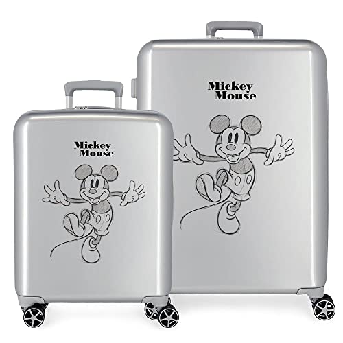 Disney 100 Mickey Joyful Happy Kofferset Grau 55/70 cm Starres ABS Integrierter TSA-Verschluss 119L 6 kg 4 Doppelrollen Handgepäck von Disney