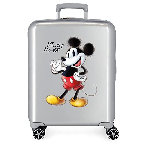 Disney 100 Mickey Joyful Grauer Kabinenkoffer 40 x 55 x 20 cm, starres ABS, integriertes TSA-Schloss, 38,4 l, 2 kg, 4 Doppelrollen, Handgepäck von Disney