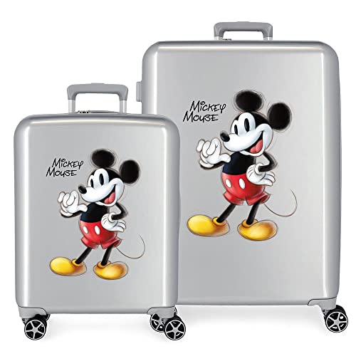 Disney 100 Mickey Joyful Kofferset Grau 55/70 cm Starres ABS Integriertes TSA-Schloss 119L 6 kg 4 Doppelrollen Handgepäck von Disney