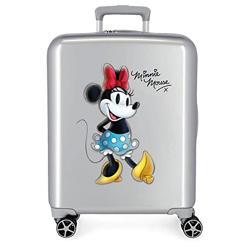 Disney 100 Minnie Joyful Grauer Kabinenkoffer 40 x 55 x 20 cm, starres ABS, integrierter TSA-Verschluss, 38,4 l, 2 kg, 4 Doppelrollen, Handgepäck von Disney