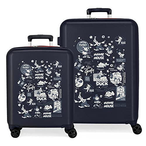 Disney 100 Special Shine Mickey Comic Kofferset Blau 55/70 cm Starres ABS Integrierter TSA-Verschluss 119L 6,8 kg Handgepäck mit 4 Doppelrollen von Disney