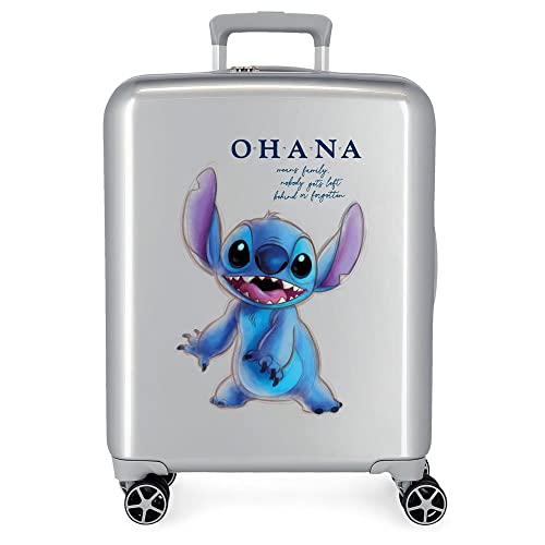 Handgepäckkoffer Disney 100 Stitch Grey, 40 x 55 x 20 cm, starres ABS, integriertes TSA-Schloss, 38,4 l, 2 kg, 4 Doppelrollen von Disney