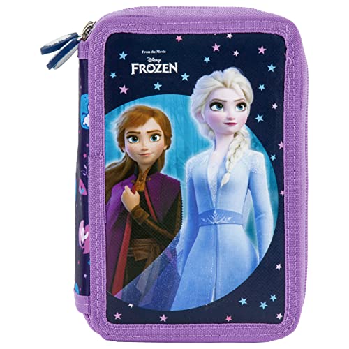 Disney Frozen - Die Eiskönigin Anna und ELSA, 3-Fach Federtasche Federmappe, 44 TLG. gefüllt (PWTKL) für Mädchen, blau/violett, 20 x 13 x 7 cm von Disney