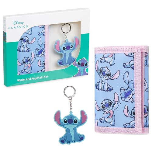 Disney Geldbörse Mädchen mit Schlüsselanhänger Kinder, Stitch & Frozen Geldbeutel Kinder Set - Mädchen Geschenke (Blau Stitch) von Disney