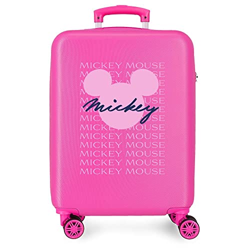 Disney Have A Good Time Mickey Signature Pinker Kabinenkoffer 38 x 55 x 20 cm, starres ABS, seitlicher Kombinationsverschluss, 35 l, 2 kg, 4 Doppelrollen, Handgepäck von Disney