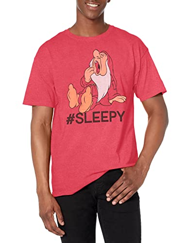 Disney Herren Snow White And Seven Dwarfs Hashtag Sleepy Graphic T-shirt, Red Heather, XL von Disney