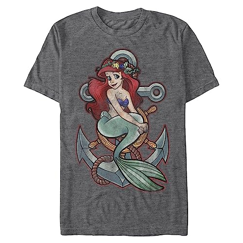 Disney Herren Little Mermaid Ariel Anchor Graphic T-shirt, Charcoal Heather, XXL von Disney