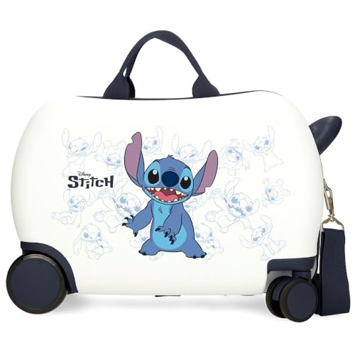 Disney Joumma Happy Stitch Kinderkoffer, weiß, 45 x 31 x 20 cm, Harter ABS-Kunststoff, 24,6 l, 1,8 kg, 2 Räder, Handgepäck, weiß, kinderkoffer von Disney