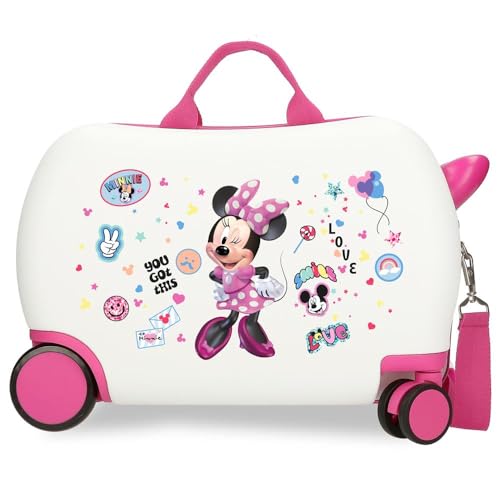 Disney Joumma Minnie Party Kabinenkoffer, weiß, Kinderkoffer, Harter ABS-Kunststoff, seitlicher Kombinationsverschluss, 28,4 l, 2 kg, 4 Doppelräder, Handgepäck, Party, Kinderkoffer von Disney