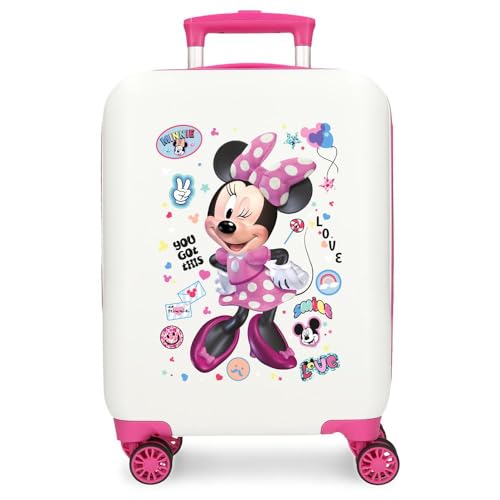 Disney Joumma Minnie-Party-Kabinenkoffer, weiß, 33 x 50 x 20 cm, starr, ABS, seitlicher Kombinationsverschluss, 28,4 l, 2 kg, 4 Doppelräder, Gepäck, Hand, weiß, Kabinenkoffer von Disney