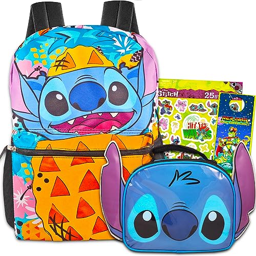 Disney Lilo and Stitch Rucksack und Brotdose, 4-teiliges Set mit 40,6 cm Stichdruck, Schultasche, Stich-Lunch-Tasche und mehr, für Jungen und Mädchen, Stich-Schulbedarf-Set von Disney
