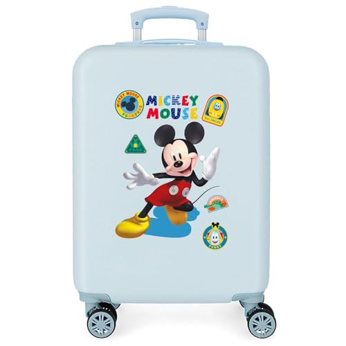 Disney Mickey All Smile Blauer Kabinenkoffer, 38 x 55 x 20 cm, starres ABS, seitliches Zahlenschloss, 35 l, 2 kg, 4 Doppelrollen, Handgepäck von Disney