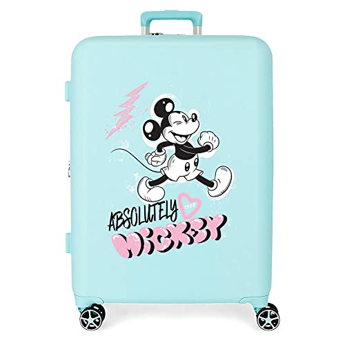 Disney Mickey Friendly Mittelgroßer türkisfarbener Koffer, 48 x 70 x 26 cm, starres ABS, integrierter TSA-Verschluss, 88 l, 3,98 kg, 4 Doppelräder von Disney