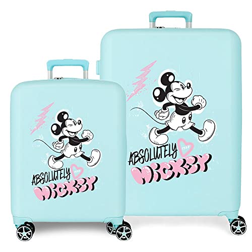 Disney Mickey Friendly Türkises Kofferset, 55/70 cm, starres ABS, integrierter TSA-Verschluss, 88 l, 6,8 kg, 4 Doppelrollen, Handgepäck von Disney