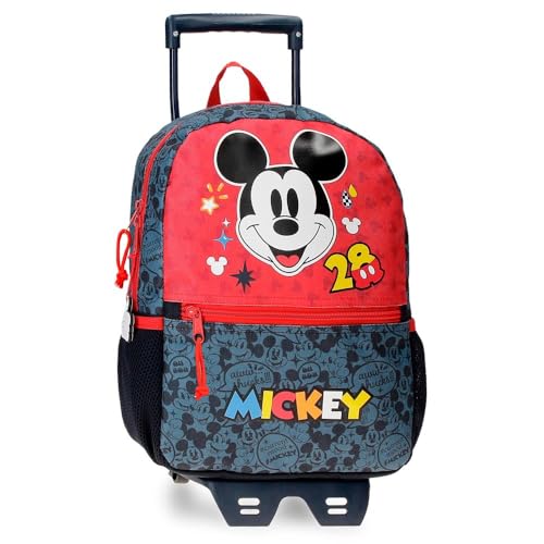 Disney Mickey Get Moving Schulrucksack mit Wagen, mehrfarbig, 25 x 32 x 12 cm, Polyester, 9,6 L, bunt, Schulrucksack mit Trolley von Disney