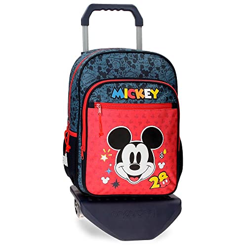 Disney Mickey Get Moving Schulrucksack mit Wagen, mehrfarbig, 30 x 38 x 12 cm, Polyester, 13,68 l, bunt, Schulrucksack mit Trolley von Disney