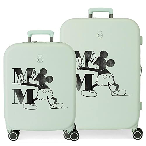 Disney Mickey Happiness Green Kofferset 55/70 cm Starres ABS Integrierter TSA-Verschluss 116L 7,54 kg 4 Doppelrollen Handgepäck von Disney