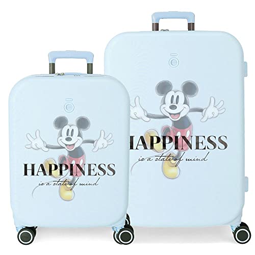 Disney Mickey Happiness Blue Koffer Set 55/70 cm Starres ABS Integrierter TSA-Verschluss 116L 7,54 kg 4 Doppelrollen Handgepäck von Disney