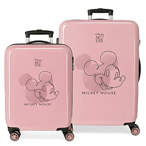 Disney Mickey Outline Koffer-Set, Rosa, 55/68 cm, starr, ABS-Kombinationsverschluss, seitlich, 104 l, 6 kg, 4 Räder, Handgepäck von Disney