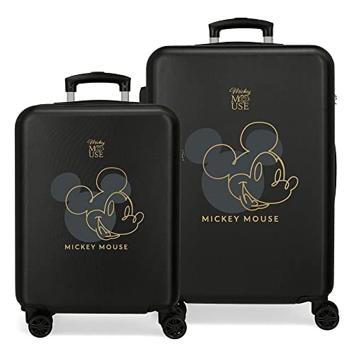 Disney Mickey Outline Koffer-Set, Schwarz, 55/65 cm, starre ABS-Kombinations-Verschluss, 91 l, 6 kg, 4 Doppelrollen, Schwarz, Kofferset von Disney